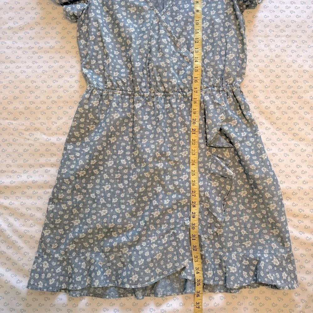 J. Crew Mercantile Blue Floral Flutter Sleeve Faux Wrap Small Dress